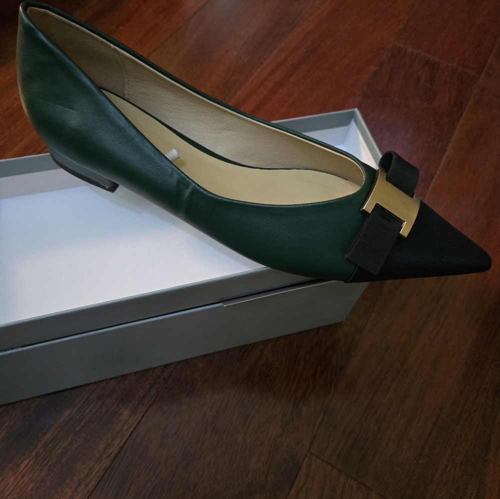 C.paravano Elegant Green and Black Women's Flat Shoes Size 10